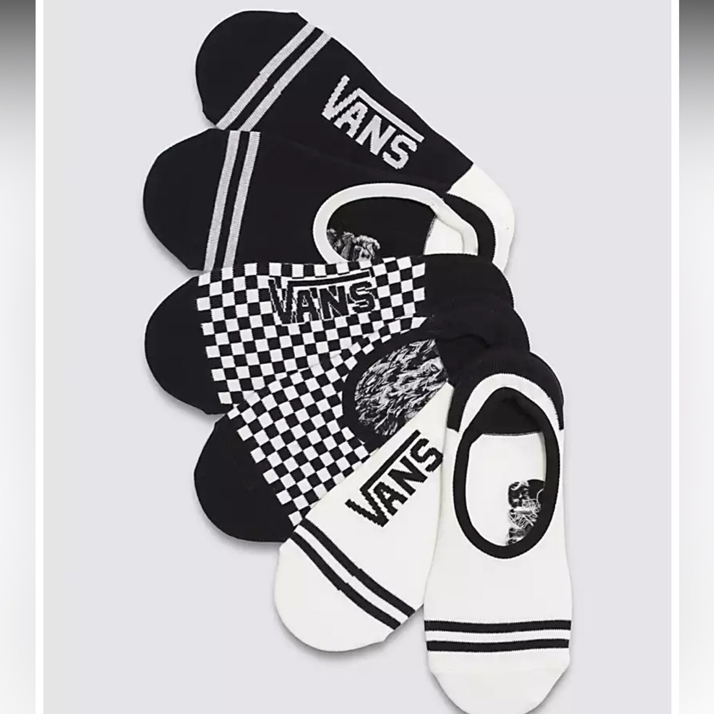 VANS Classic Super No Show Socks 3 Pack Black White Size 6.5 10 Unisex New